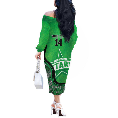 Custom Melbourne Stars Off The Shoulder Long Sleeve Dress Indigenous Art - Grunge Style