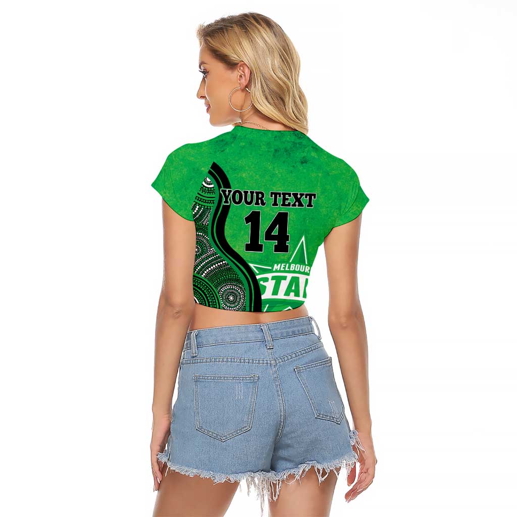 Custom Melbourne Stars Raglan Cropped T Shirt Indigenous Art - Grunge Style