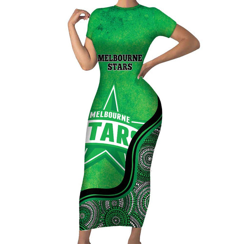 Custom Melbourne Stars Short Sleeve Bodycon Dress Indigenous Art - Grunge Style