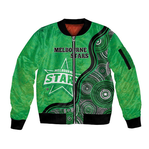 Custom Melbourne Stars Sleeve Zip Bomber Jacket Indigenous Art - Grunge Style