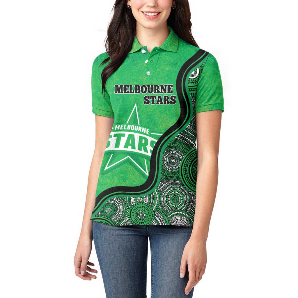 Custom Melbourne Stars Women Polo Shirt Indigenous Art - Grunge Style