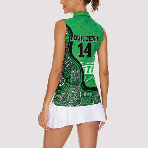 Custom Melbourne Stars Women Sleeveless Polo Shirt Indigenous Art - Grunge Style