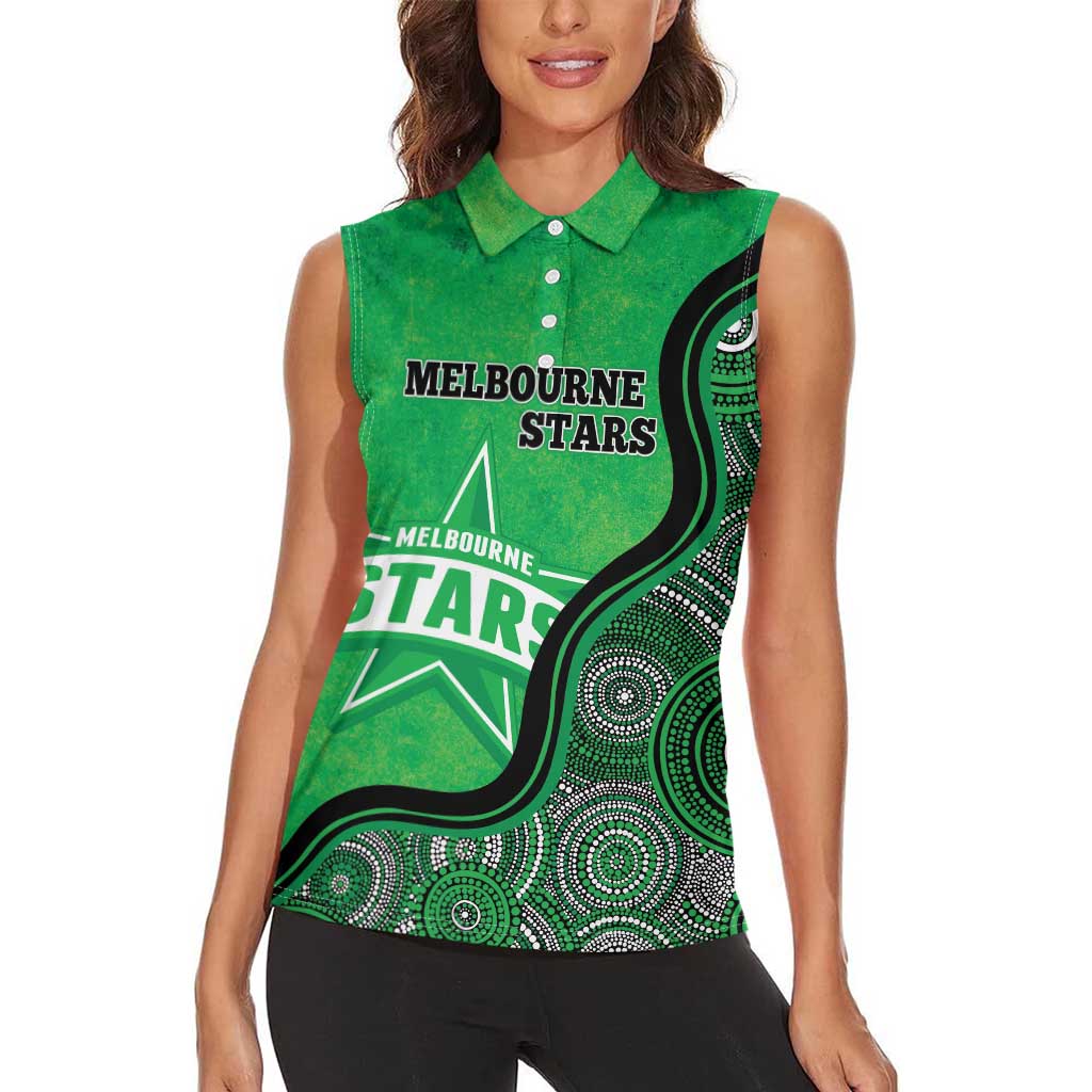 Custom Melbourne Stars Women Sleeveless Polo Shirt Indigenous Art - Grunge Style