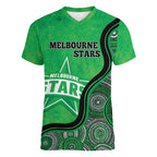 Custom Melbourne Stars Women V-Neck T-Shirt Indigenous Art - Grunge Style