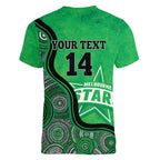 Custom Melbourne Stars Women V-Neck T-Shirt Indigenous Art - Grunge Style