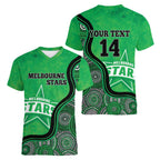 Custom Melbourne Stars Women V-Neck T-Shirt Indigenous Art - Grunge Style