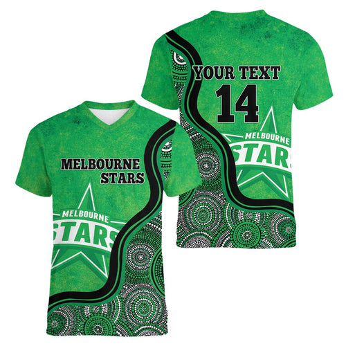 Custom Melbourne Stars Women V-Neck T-Shirt Indigenous Art - Grunge Style