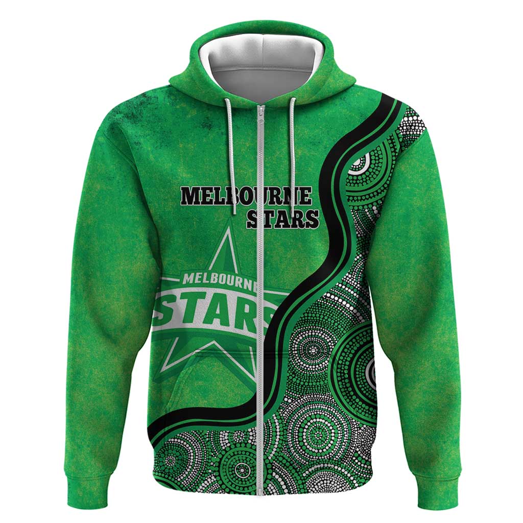 Custom Melbourne Stars Zip Hoodie Indigenous Art - Grunge Style
