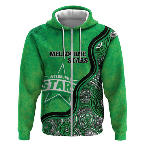 Custom Melbourne Stars Zip Hoodie Indigenous Art - Grunge Style