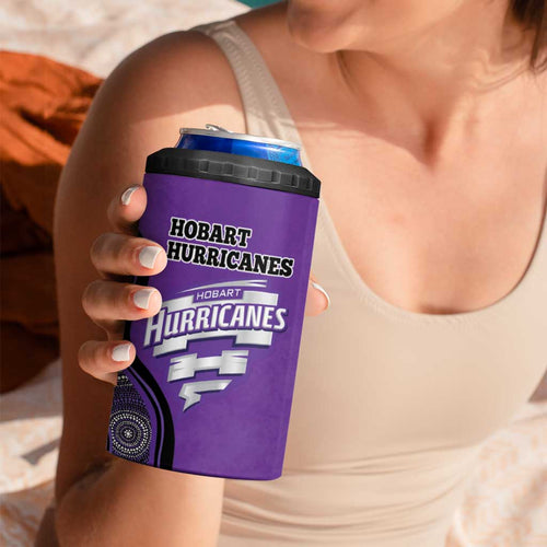 Custom Hobart Hurricanes 4 in 1 Can Cooler Tumbler Indigenous Art - Grunge Style