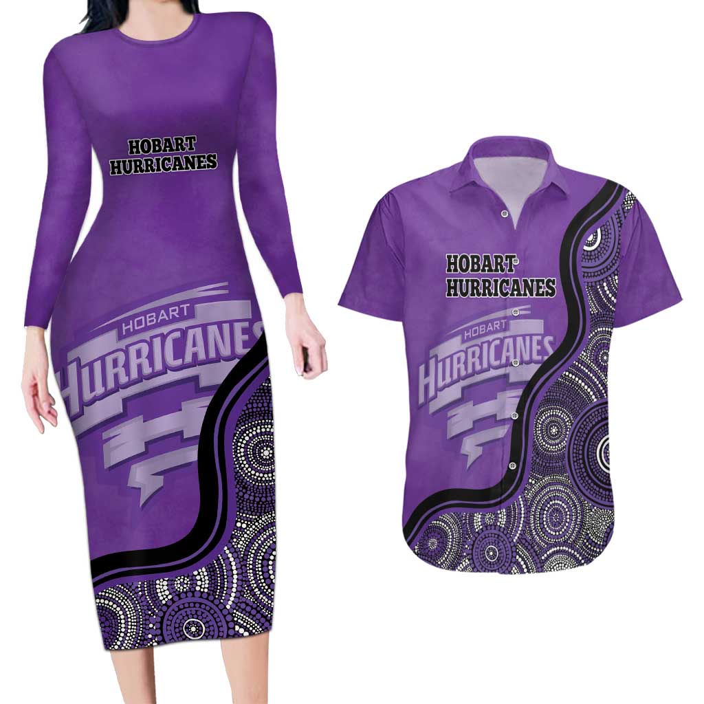 Custom Hobart Hurricanes Couples Matching Long Sleeve Bodycon Dress and Hawaiian Shirt Indigenous Art - Grunge Style