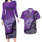 Custom Hobart Hurricanes Couples Matching Long Sleeve Bodycon Dress and Hawaiian Shirt Indigenous Art - Grunge Style