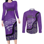 Custom Hobart Hurricanes Couples Matching Long Sleeve Bodycon Dress and Long Sleeve Button Shirt Indigenous Art - Grunge Style