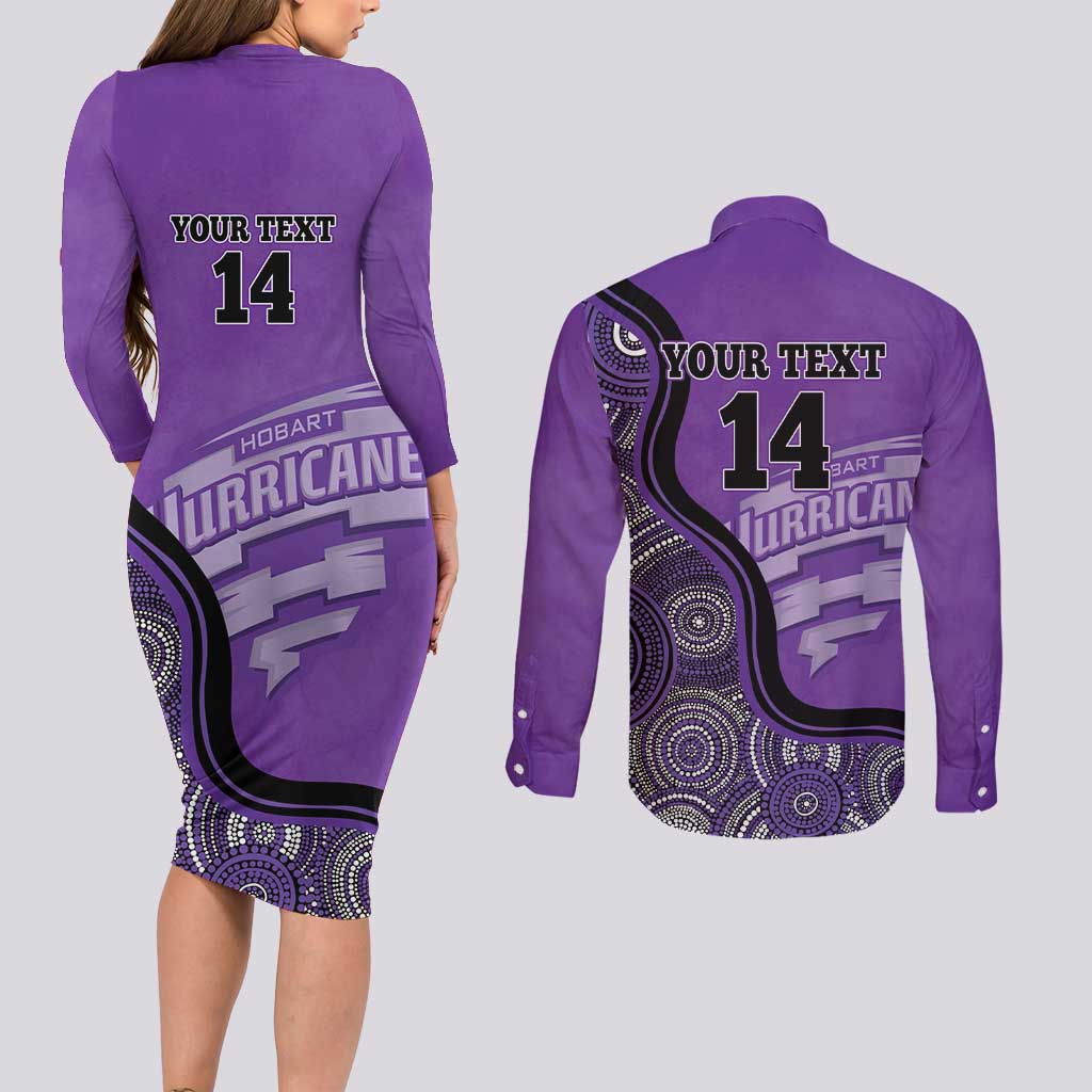 Custom Hobart Hurricanes Couples Matching Long Sleeve Bodycon Dress and Long Sleeve Button Shirt Indigenous Art - Grunge Style