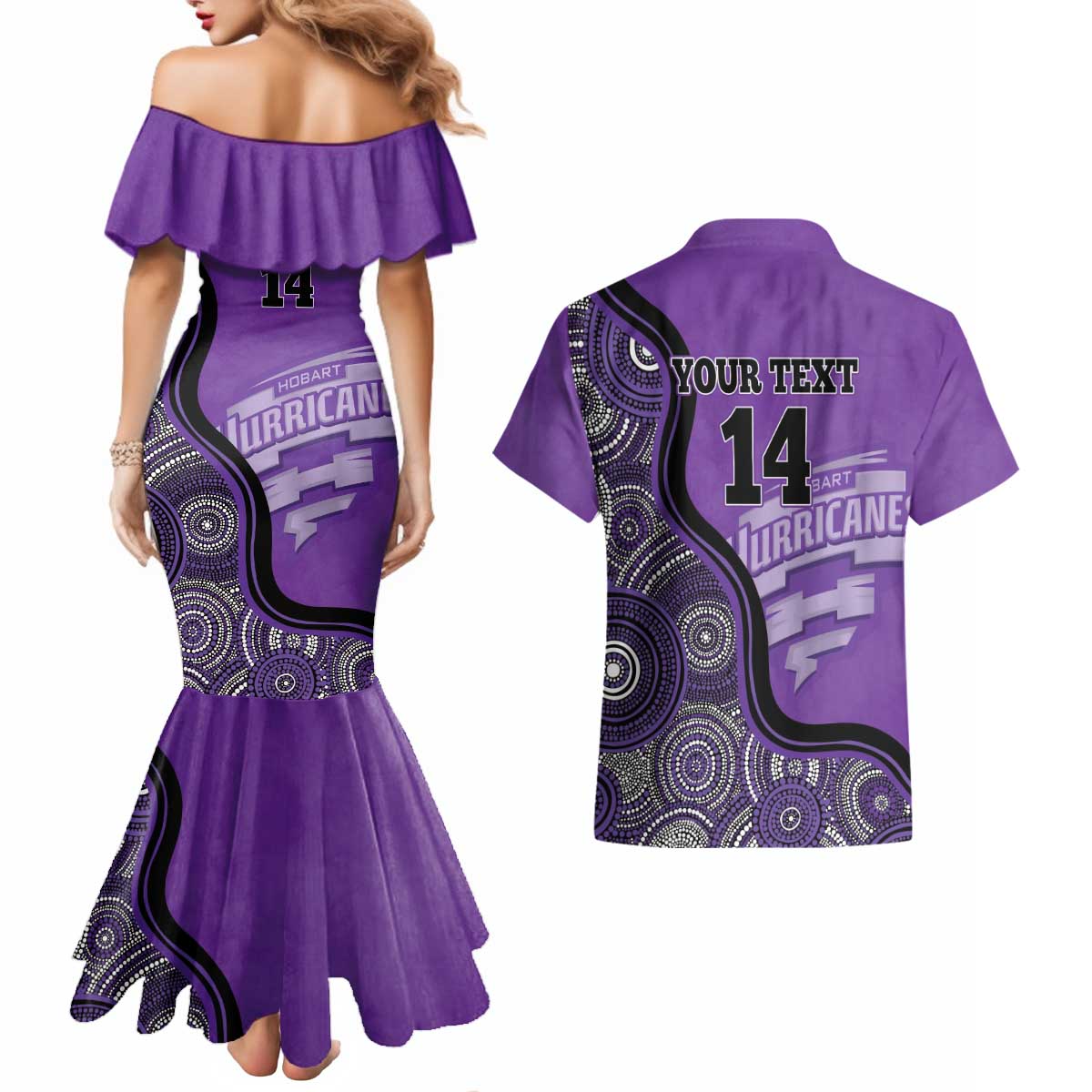 Custom Hobart Hurricanes Couples Matching Mermaid Dress and Hawaiian Shirt Indigenous Art - Grunge Style