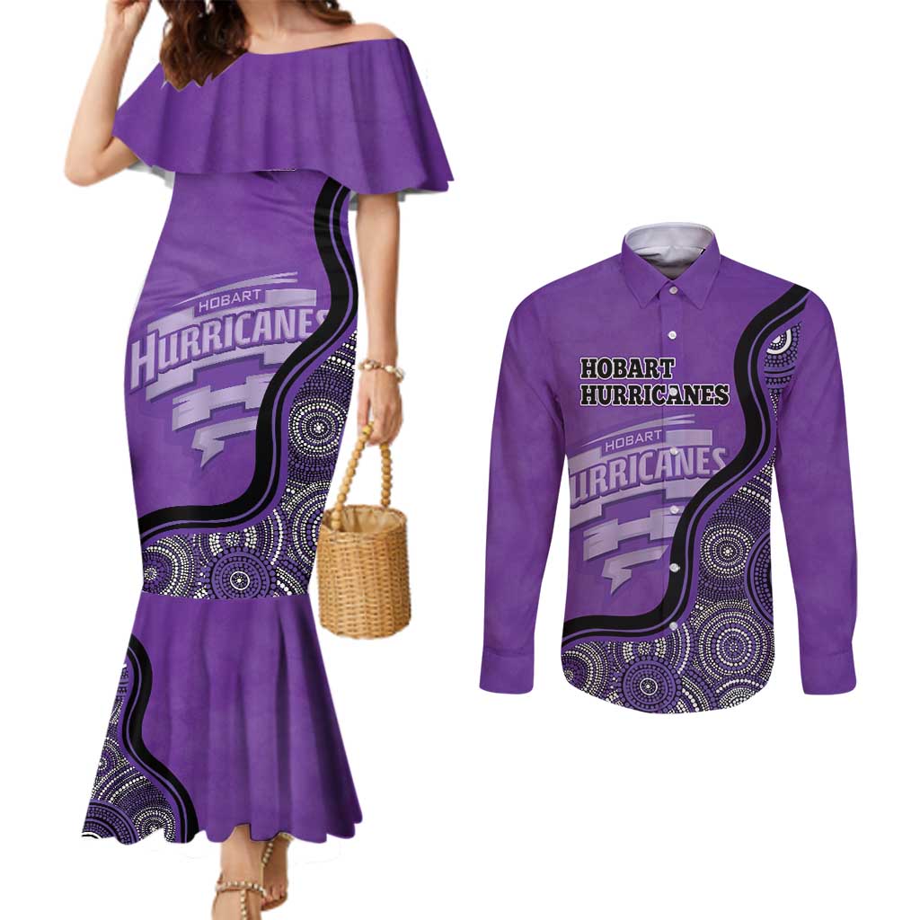 Custom Hobart Hurricanes Couples Matching Mermaid Dress and Long Sleeve Button Shirt Indigenous Art - Grunge Style