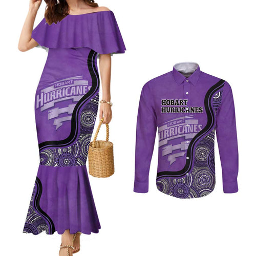 Custom Hobart Hurricanes Couples Matching Mermaid Dress and Long Sleeve Button Shirt Indigenous Art - Grunge Style