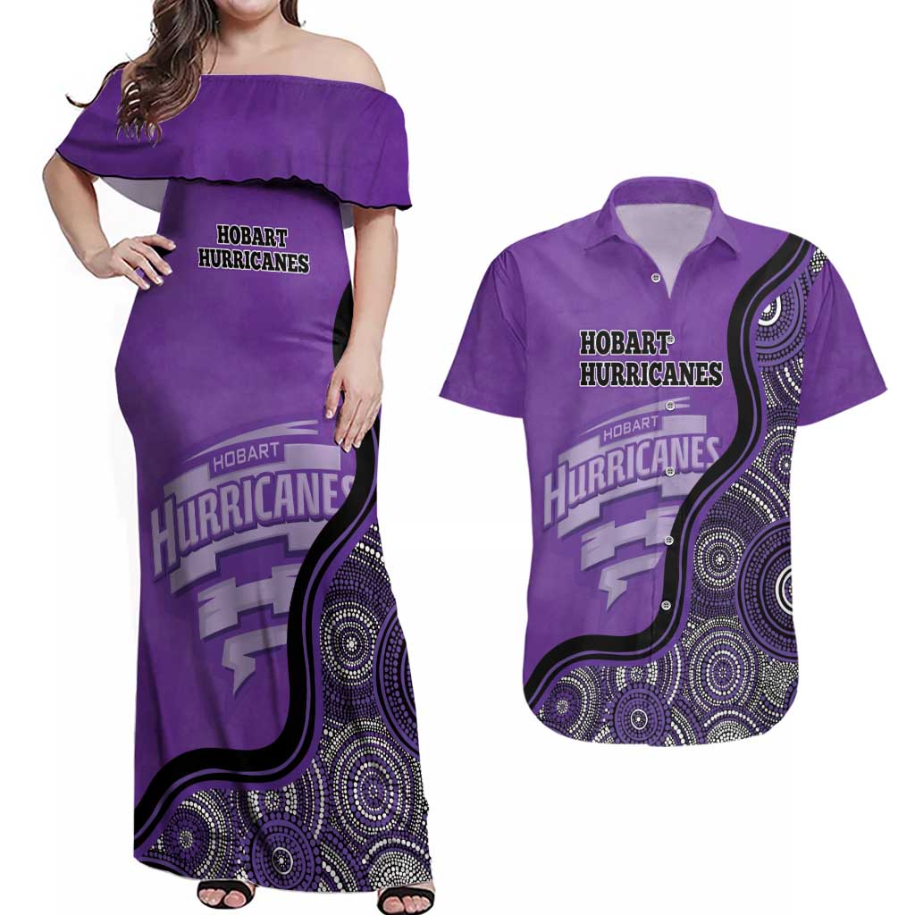 Custom Hobart Hurricanes Couples Matching Off Shoulder Maxi Dress and Hawaiian Shirt Indigenous Art - Grunge Style