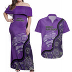 Custom Hobart Hurricanes Couples Matching Off Shoulder Maxi Dress and Hawaiian Shirt Indigenous Art - Grunge Style