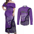 Custom Hobart Hurricanes Couples Matching Off Shoulder Maxi Dress and Long Sleeve Button Shirt Indigenous Art - Grunge Style