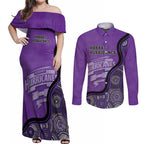 Custom Hobart Hurricanes Couples Matching Off Shoulder Maxi Dress and Long Sleeve Button Shirt Indigenous Art - Grunge Style