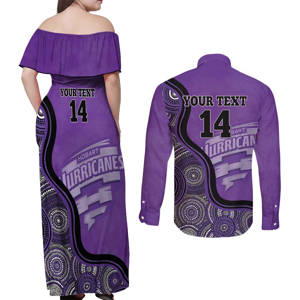 Custom Hobart Hurricanes Couples Matching Off Shoulder Maxi Dress and Long Sleeve Button Shirt Indigenous Art - Grunge Style