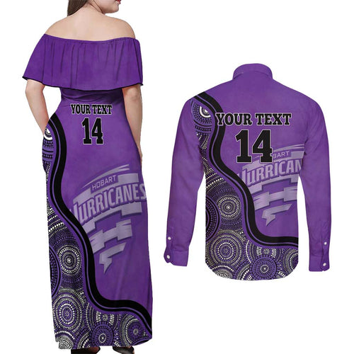Custom Hobart Hurricanes Couples Matching Off Shoulder Maxi Dress and Long Sleeve Button Shirt Indigenous Art - Grunge Style