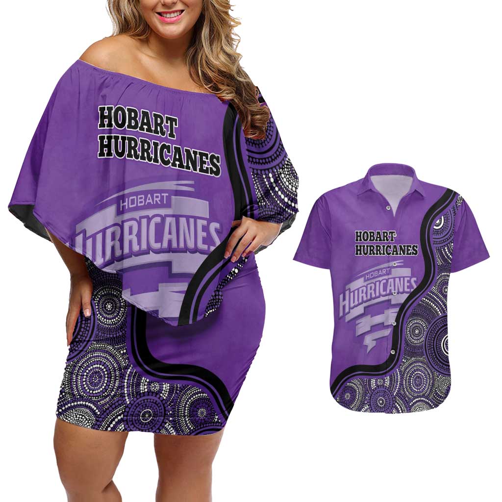 Custom Hobart Hurricanes Couples Matching Off Shoulder Short Dress and Hawaiian Shirt Indigenous Art - Grunge Style
