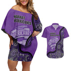 Custom Hobart Hurricanes Couples Matching Off Shoulder Short Dress and Hawaiian Shirt Indigenous Art - Grunge Style