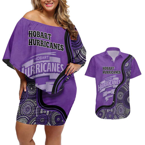 Custom Hobart Hurricanes Couples Matching Off Shoulder Short Dress and Hawaiian Shirt Indigenous Art - Grunge Style