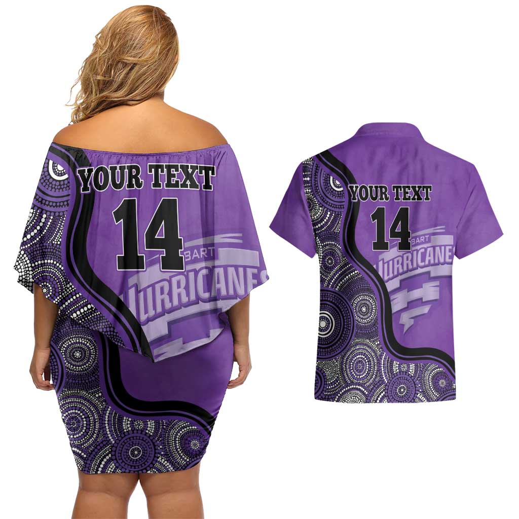 Custom Hobart Hurricanes Couples Matching Off Shoulder Short Dress and Hawaiian Shirt Indigenous Art - Grunge Style