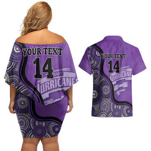 Custom Hobart Hurricanes Couples Matching Off Shoulder Short Dress and Hawaiian Shirt Indigenous Art - Grunge Style