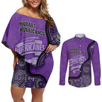 Custom Hobart Hurricanes Couples Matching Off Shoulder Short Dress and Long Sleeve Button Shirt Indigenous Art - Grunge Style