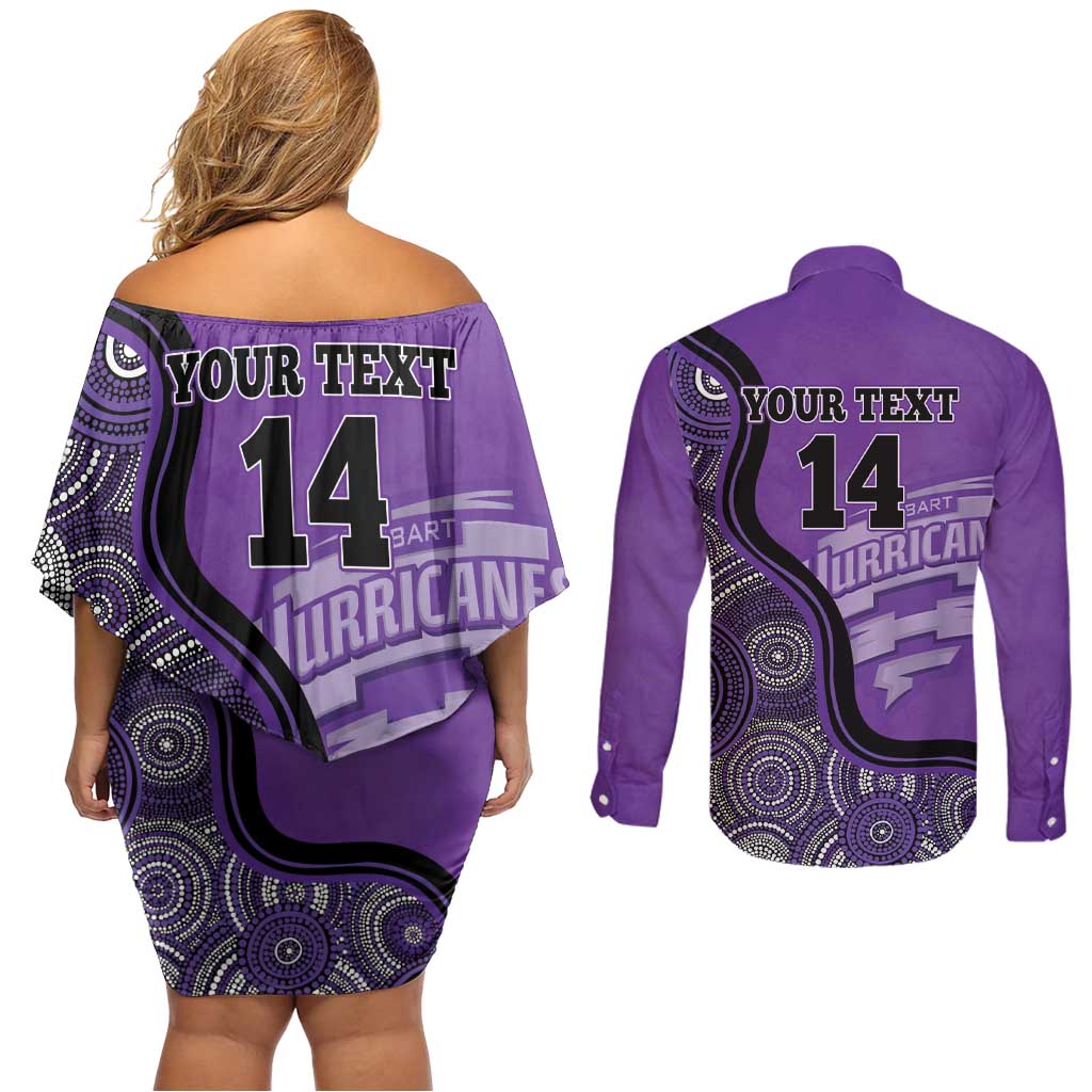 Custom Hobart Hurricanes Couples Matching Off Shoulder Short Dress and Long Sleeve Button Shirt Indigenous Art - Grunge Style