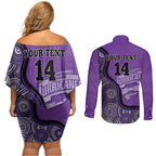 Custom Hobart Hurricanes Couples Matching Off Shoulder Short Dress and Long Sleeve Button Shirt Indigenous Art - Grunge Style