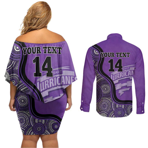 Custom Hobart Hurricanes Couples Matching Off Shoulder Short Dress and Long Sleeve Button Shirt Indigenous Art - Grunge Style
