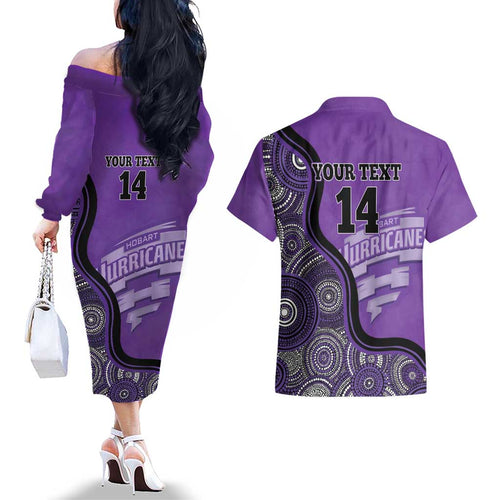 Custom Hobart Hurricanes Couples Matching Off The Shoulder Long Sleeve Dress and Hawaiian Shirt Indigenous Art - Grunge Style