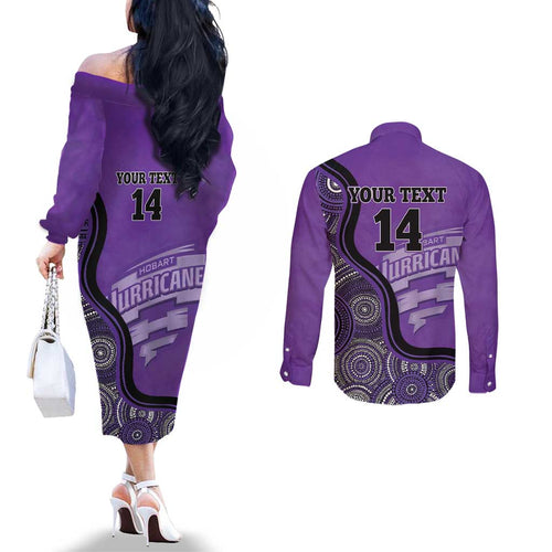 Custom Hobart Hurricanes Couples Matching Off The Shoulder Long Sleeve Dress and Long Sleeve Button Shirt Indigenous Art - Grunge Style