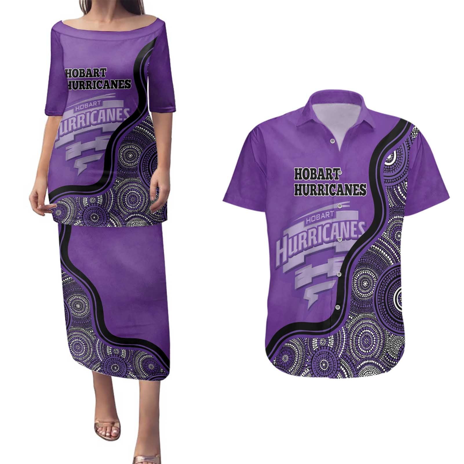 Custom Hobart Hurricanes Couples Matching Puletasi and Hawaiian Shirt Indigenous Art - Grunge Style