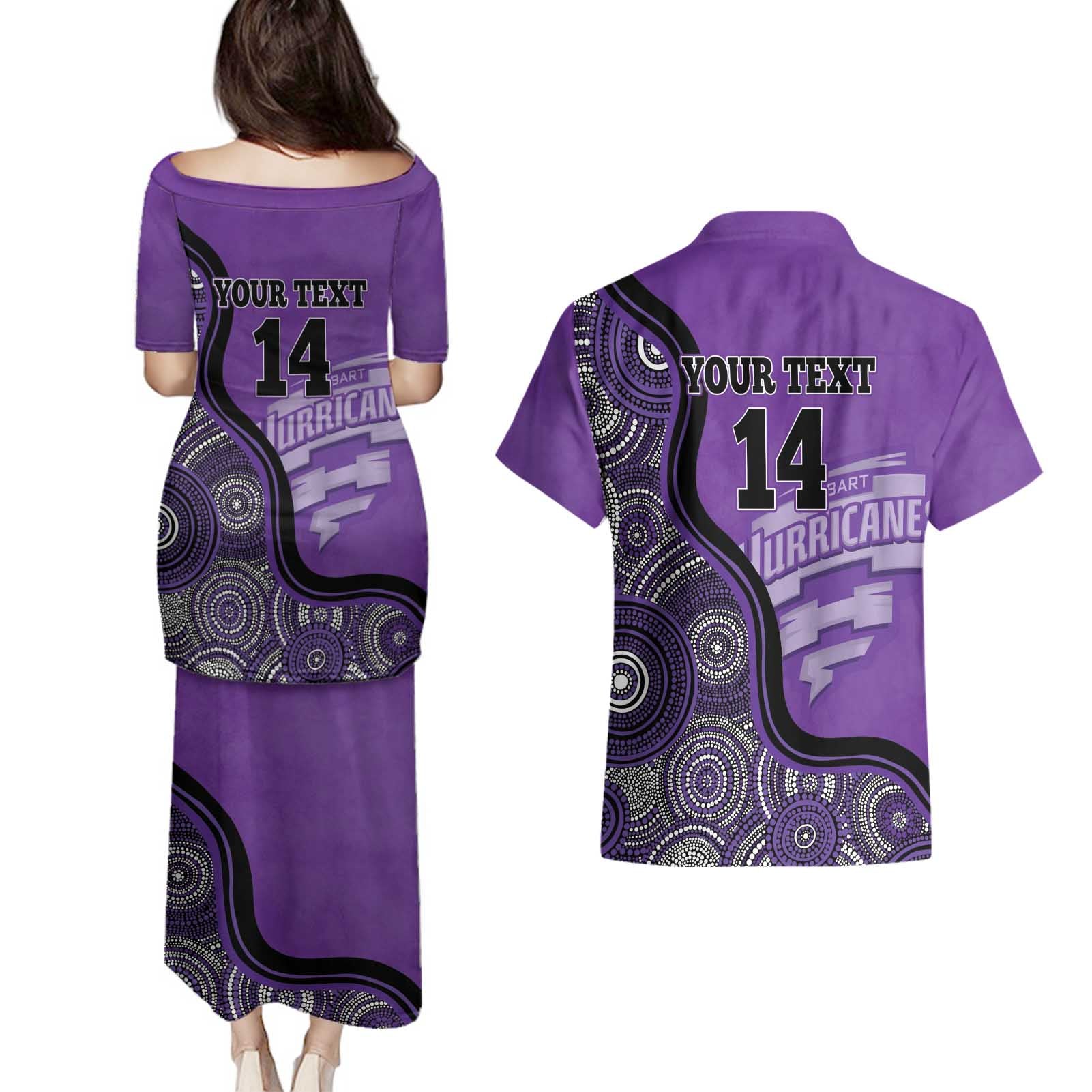 Custom Hobart Hurricanes Couples Matching Puletasi and Hawaiian Shirt Indigenous Art - Grunge Style