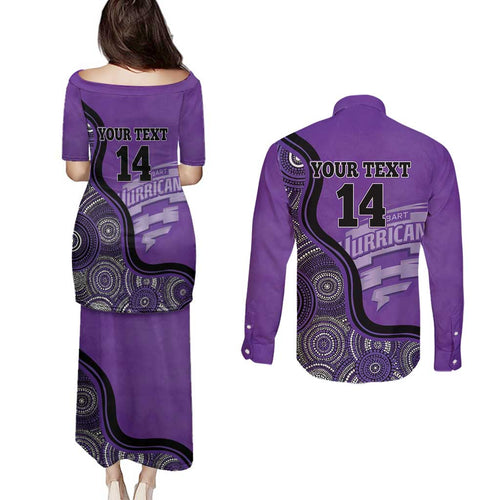 Custom Hobart Hurricanes Couples Matching Puletasi and Long Sleeve Button Shirt Indigenous Art - Grunge Style