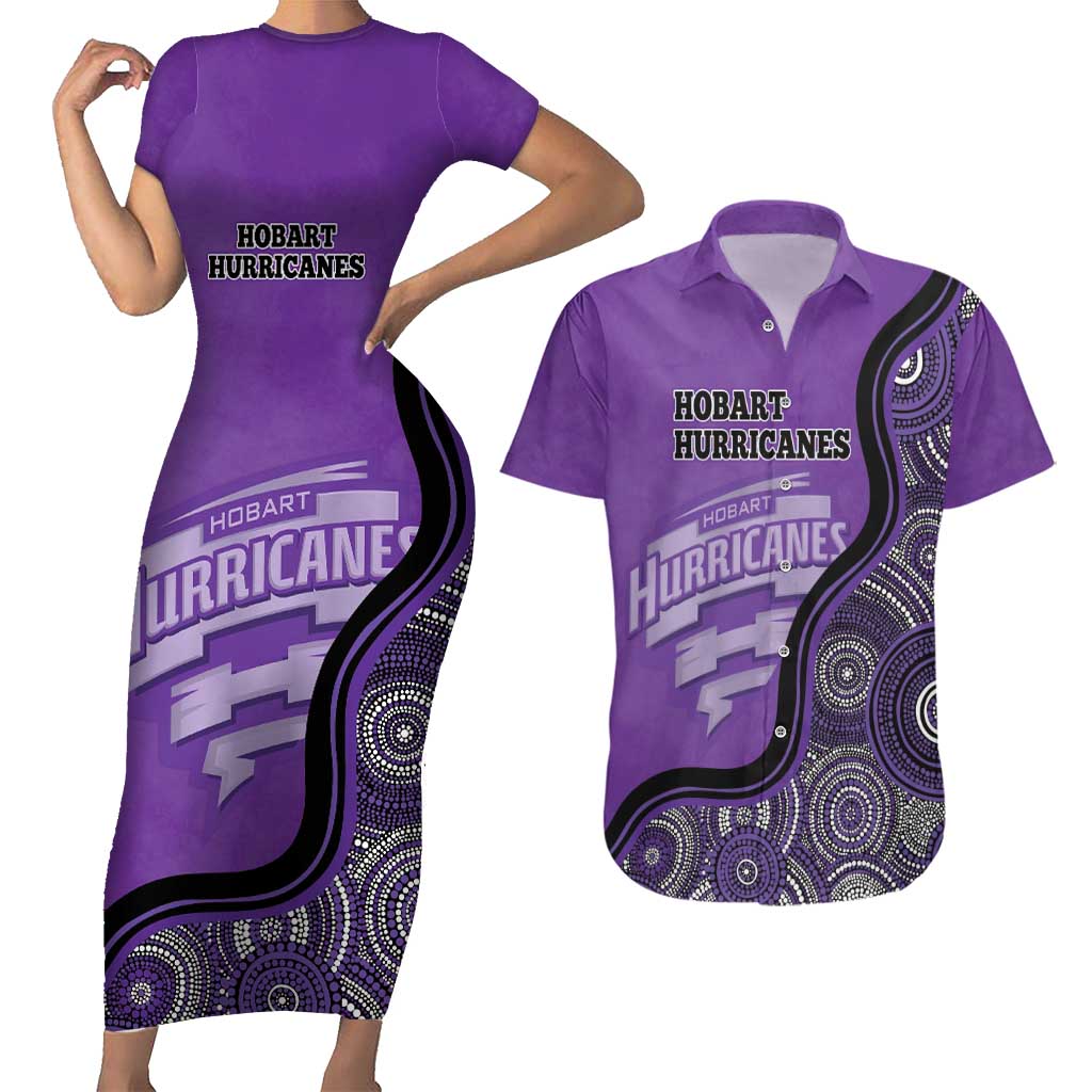 Custom Hobart Hurricanes Couples Matching Short Sleeve Bodycon Dress and Hawaiian Shirt Indigenous Art - Grunge Style