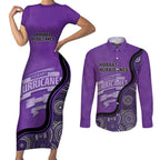 Custom Hobart Hurricanes Couples Matching Short Sleeve Bodycon Dress and Long Sleeve Button Shirt Indigenous Art - Grunge Style