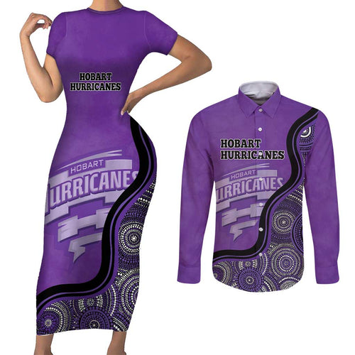 Custom Hobart Hurricanes Couples Matching Short Sleeve Bodycon Dress and Long Sleeve Button Shirt Indigenous Art - Grunge Style