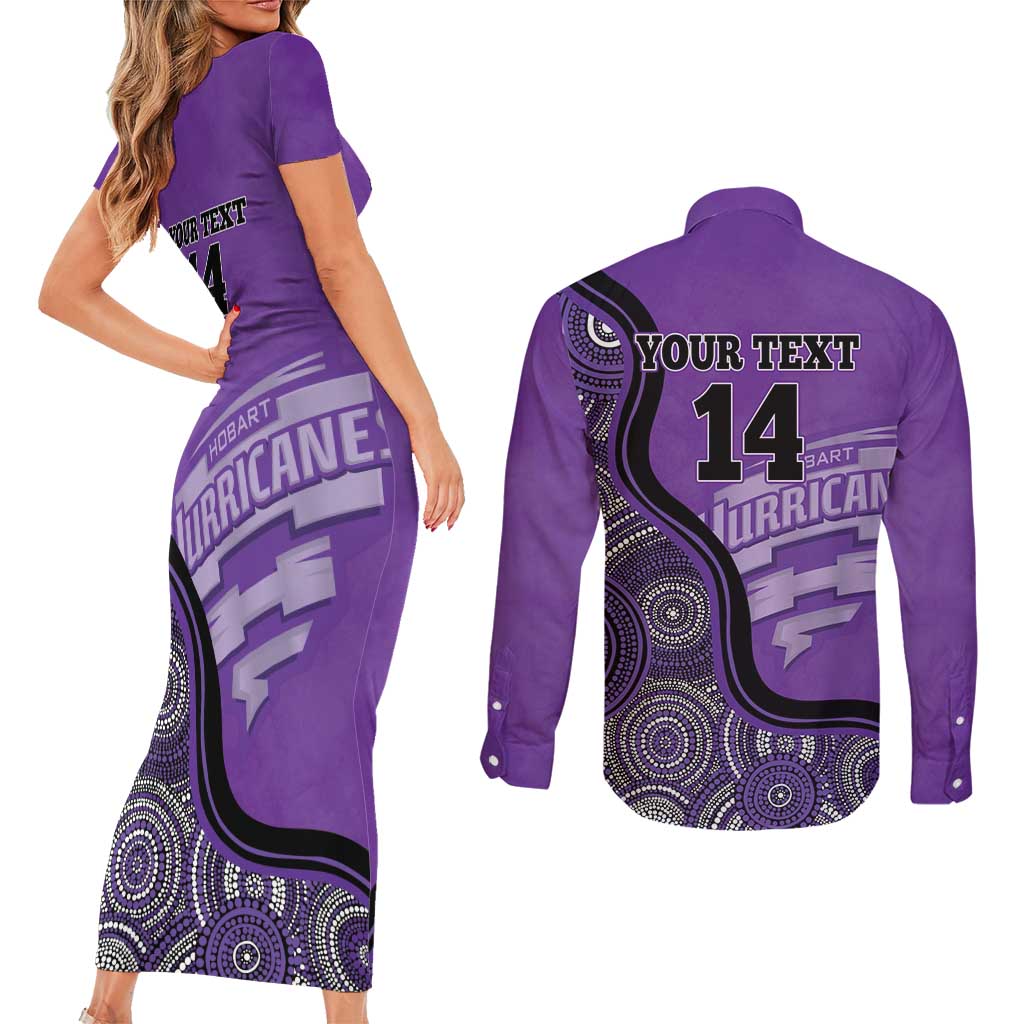 Custom Hobart Hurricanes Couples Matching Short Sleeve Bodycon Dress and Long Sleeve Button Shirt Indigenous Art - Grunge Style
