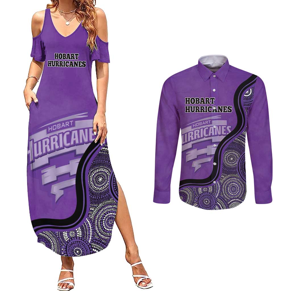 Custom Hobart Hurricanes Couples Matching Summer Maxi Dress and Long Sleeve Button Shirt Indigenous Art - Grunge Style