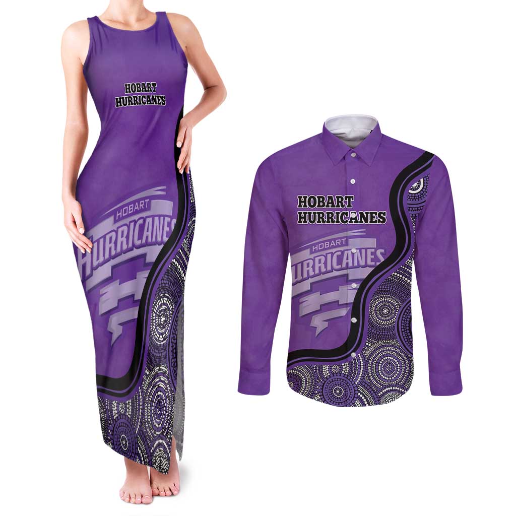Custom Hobart Hurricanes Couples Matching Tank Maxi Dress and Long Sleeve Button Shirt Indigenous Art - Grunge Style