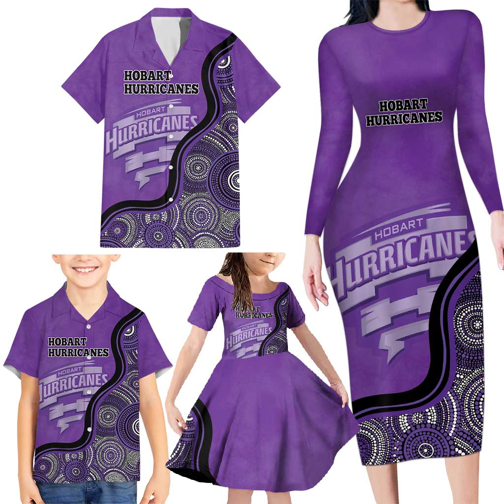 Custom Hobart Hurricanes Family Matching Long Sleeve Bodycon Dress and Hawaiian Shirt Indigenous Art - Grunge Style