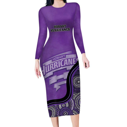 Custom Hobart Hurricanes Family Matching Long Sleeve Bodycon Dress and Hawaiian Shirt Indigenous Art - Grunge Style