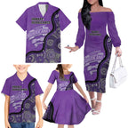Custom Hobart Hurricanes Family Matching Off The Shoulder Long Sleeve Dress and Hawaiian Shirt Indigenous Art - Grunge Style